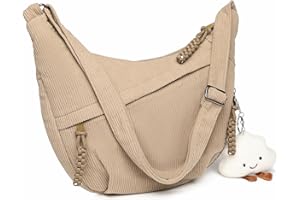 Micmores Shoulder Bag Crescent Bag Corduroy Crossbody Bags for Women, Multi Pockets Sling Hobo Half Moon Purse for Travel Work Daily