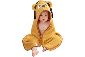 HAHASHOW Ragazzo Ragazza Bambù Asciugamano Da Bagno Con Cappuccio, Asciugamano Con Simpatico Design Animale, Asciugamani Grandi e Assorbenti Per Bambini Per Neonato,Leone Giallo Infant 75 * 75 cm.