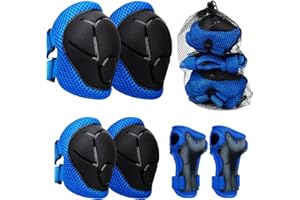 LUOJINYI Juego de rodilleras para niños 6 en 1 para patines en línea, para niños y niñas, con coderas y protector de muñeca para niños de 3 a 8 años para patinaje, ciclismo y patinaje