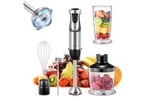 Frullatore a Immersione Multifunzione 5 in 1, Reemix Minipimer in Acciaio Inox, 1000 W, 12 Velocità e Modalità Turbo, con, Frusta e Montalatte, Tritatutto da 500 ml e Misurino da 600 ml (nero)