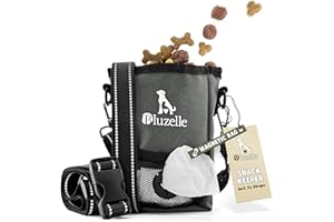 bluzelle SnackKeeper Sac Friandises Chien, Pochette Friandise Fermeture Magnétique, Conteneur Croquettes 650ml, Sac Promenade Distributeur Sac à Crottes, Sacoche Dressage, Couleur:Gris