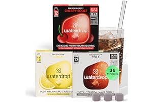 WATERDROP MICRODRINK waterdrop® Microdrink Mix, 36 Pastillas Saborizantes Para Agua, Bebidas Mix Sabores COLA, LIMÓN, CEREZA.Sin Azúcar, baja en calorías y con vitaminas, Bebida Instantánea, Polvo de Hidratación