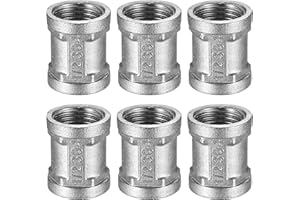 QEAPUG 6 Stk Doppelnippel 1/2 Zoll, Edelstahl Muffe 1/2" IG/IG, 1/2 Zoll Innengewinde Edelstahl Verbindungsstück Adapter, Doppelmuffe Anschlussnippel für Rohranschluss