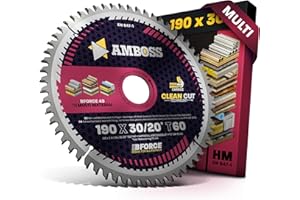 HM Kreissägeblatt 190x30 20 Z60 Flachzahn mit Wechselfase für Multi - Feinschnitt. AMBOSS WERKZEUGE® Sägeblatt 190mm +Reduzierring 20 30mm. 190x30 190x20 komp. zu Bosch GKS 190. GKS 65 Metabo KS66 DWE