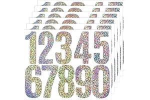 YQQYG 6 Blatt Zahlen Aufkleber, 8 cm Zahlen Sticker Bunt Zahlen zum Aufkleben Aufkleber Zahlen Selbstklebendes 0–9 Reflektierende Vinyl Nummern Aufkleber für Postkasten, Residenz