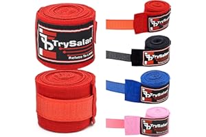 TRYSALAR Boxing Hand Wraps Inner Gloves 4.5 & 2.5 Meter Elasticated Woven Bandages, Thumb Loop Wrist & Knuckle Protection Straps for Muay Thai MMA Kickboxing Martial Arts Men Women Kids