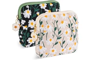 GEEHUA 2 szt. Stokrotki Torba do przechowywania podpasek higienicznych, torebka z haftem, miękka bawełniana torba na miesiączki, na podkładkę do karmienia, torby tamponowe z zamkiem błyskawicznym, dla