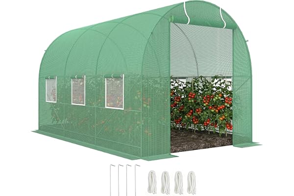 Outsunny Serre de Jardin Tunnel Surface Sol 7m² 3,5L x 2l x 2H m châssis Tubulaire renforcé Porte zippée 6 fenêtres enroulables Vert