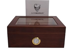 GERMANUS Cigar Humidor klasyczne biurko na ok. 50 cygar, brązowe, z higrometrem i nawilżaczem oraz instrukcją GERMANUS
