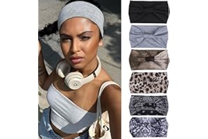 Mscat 6 Packs Wide Headband for Women Knotted Boho Head Bands Non-slip Women's Hair Band Headband Suitable For Outdoor Yoga Sports Running Printed Hair Accessories