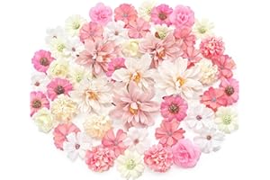 MOTONG Pack of 50 Artificial Flowers for Crafts Pink Artificial Flower Heads, White Artificial Flowers Silk Flowers for Home Decor Bridal Bouquet Flowers Decoration Artificial Flowers Wedding