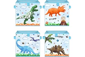 WERNNSAI Bacs Rangement en Cube Dinosaure – Lot 4 Cubes Rangement Pliables 28 cm en Tissu pour Enfant Bleu Paniers Rangement Décoratifs avec Poignées Maison Placard Chambre d'Enfant Chambre à Coucher