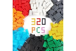 HOTUT Klasyczne klocki konstrukcyjne, 320 sztuk, 2 x 4 podstawowe pudełko, mieszane klasyczne klocki dla dzieci, kompatybilne ze wszystkimi ważnymi markami, kreatywne klocki dla chłopców i dziewczynek