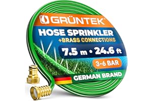 GRÜNTEK Hose Sprinkler 7.5m – Flexible Garden Irrigation with 3 Water Channels | Even Water Distribution | Weather-Resistant with Brass Connector | Ideal for Lawns & Flower Beds