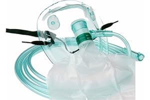 ‎TIGA-MED Sauerstoffmaske Hohe Konzentration DEHP-frei Sauerstoffmasken mit Reservoirbeutel f. Erwachsene 1 Stück mit grünem 210cm Sauerstoffschlauch O2 Atemmaske