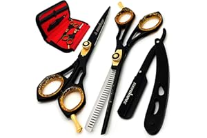 Saaqaans SQS-01 Professional Hairdressing Scissors Set for Men/Women/Hairdresser/Hair Salon/Barber Supplies + Thinning/Texture Hair Cutting Shear for Beautician + Straight Edge Razor in Beautiful Case