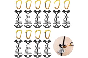 NACETURE Deck Anchors Pegs With Carabiners - Tie Down Anchor Rope Tensioner | Rope Tent Tie Down Stakes Clips, Canopy Tent Anchors Outdoor camping tent accessories 10 Pack (Black)