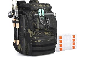 ‎BLESMALLER BlesMaller Angelrucksack mit Rutenhaltern 45L große Angeltasche wasserabweisend Angelausrüstung Rucksack für Angeln Wandern Camping Trekking