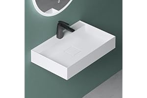 Mai & Mai Waschbecken Aufsatzwaschbecken Hängewaschbecken matt Weiß inkl. Ablaufgarnitur Mineralguss Rechteckig Waschplatz Breite: 60cm Colossum630