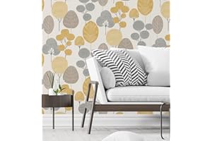 GAULAN - 680924 Papier peint lessivable arbres dans la fôret nordique gris et moutarde pour mur salon chambre salle à mange tête de lit - Rouleaux de 10 m x 0,53 m