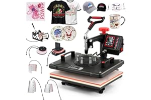 CREWORKS 8 en 1 Presse à Chaud 38x30CM Machine de Transfert à Chaleur Plateaux Pivotant à 360° Contrôle Numérique de Durée et Température avec Accessoires pour Tasse Chapeau Assiette Capuchon