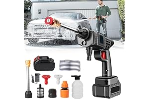 DVONE Idropulitrice Portatile, 90 Bar Idropulitrice Pulitore Portatile Senza Fili con Tubo da 5m, Regolazione Intelligente Della Tensione, Lunga Durata, per Auto, Patii, Finestre, Prati, Animali Domestici