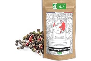 Ascenbio ✿ Mélange 5 poivres, baies BIO ✿ 100 g ✿ Préparé et conditionné en France ✿ Emballage biodégradable