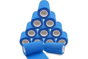 GEBRAZY 12 Rolek Bandaży Samoprzylepnych 10cm, Bandaże Elastyczne Samoprzylepne, Odpowiednie na Ramiona, Kostki, Zwierzęta Domowe (Niebieskie)