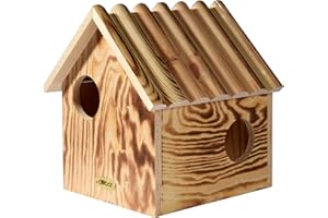 ‎DOBAR dobar® 22231FSCe Eichhörnchenkobel - Eichhörnchenhaus aus Massivholz - Futterhaus für Eichhörnchen - Eichhörnchen Schlafhaus mit 3 Eingängen - 26 x 26 x 29 cm - Geflammt