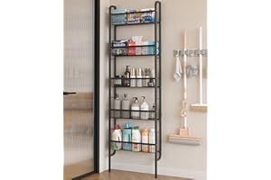 UMDONX Narrow Metal Storage Shelf, 5 Tier Bathroom Rack Organiser, Kitchen Behind Door Slim Shelving Unit Multifunctional (Black 9.5cm Width)