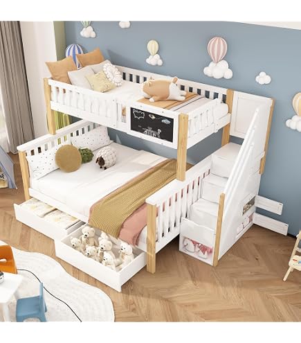 Lit Mezzanine Enfant 90x200 Cm Avec Bureau Et Rangements - Bois Massif, Escalier Sécurisé, Blanc - Sans Matelas - 3