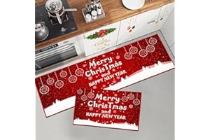 HZVRTN Tappeto natalizio antiscivolo, lavabile, per cucina, corridoio, soggiorno, ufficio, cameretta dei bambini, decorazione natalizia per la casa (43 x 75 + 43 x 150 cm, Natale C)