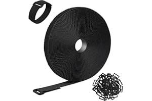 JOKISA Regulowane paski kablowe z klamrami, długość swobodnego cięcia, opaski kablowe wielokrotnego użytku, pasek zabezpieczający na rzep do porządkowania kabli (Czarny, 10m*2cm)