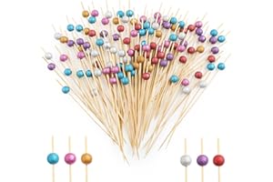 Bekeify 200 Pezzi Bastoncini da Cocktail in Legno 12 CM Bastoncini di Frutta Colorati in bambù Vari Disegni per Alimenti Contorni per Panini Snack Bevande Dessert Torte Pasticceria per Feste