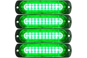 Primelux Strobe Lights for Trucks Green 4.4-Inch Emergency Lights for Vehicles and Cars 10 LED Ultra Slim Strobe LED Lighthead External Emergency Grille Surface Mounting Lights (4-Pack)