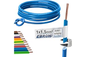 EBROM Cavo di cablaggio – Singolo cavo flessibile 1,5 mm2 – Cavo in PVC – H07V-K 1,5 mm² – Colore: azzurro – molte lunghezze disponibili in incrementi di 5 metri, lunghezza: 20 m