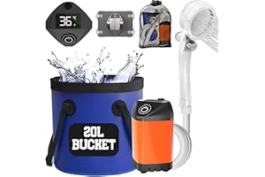 Elil Portable Camping Shower Pump with 20L Foldable Bucket – USB Rechargeable Outdoor Shower for Camping, Hiking, Travel, Dog Washing & Emergency Use – Compact & Powerful Handheld Shower Kit