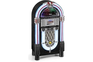 Karcher JB 6608D Jukebox (med skivspelare – CD-spelare och Bluetooth ljudströmning, FM- och DAB+ radio med stationsminne, MP3-uppspelning via USB eller SD-kort, Lightshow)