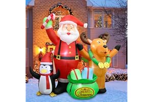 NUZEKY Nadmuchiwana dekoracja bożonarodzeniowa, nadmuchiwany Święty Mikołaj: 1,75 m, Święty Mikołaj, nadmuchiwany pingwin z podświetleniem LED, dekoracja bożonarodzeniowa XXL, IP44, do użytku na zewnątrz,