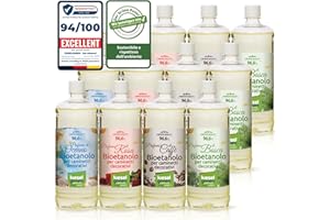 KieselGreen Bioethanolo 12 x 1 litro con Fragranza per Caminetto a Etanolo – Bio-etanolo profumato per Ambienti, molte Fragranze - Profumo per Caminetto a bioetanolo da Interno o da Tavolo