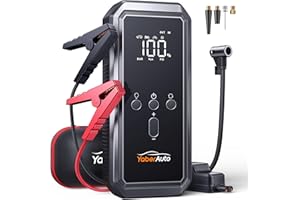 Avviatore Emergenza per Auto con Compressore 150PSI 7000A 21800mAh, YaberAuto Booster Avviamento Auto/Moto (Tutti Gas/10.0L Diesel), 12V Starter Batteria con Ricarica Rapida 18W,Uscita DC 160W,Torcia
