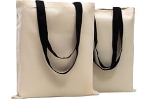 POLHIM® Set de 2 Bolsa de algodón Tote Bag Tela Bolsos Reutilizables, Natural 220 g / m2-Dimensiones: 38 x 42 cm-Asas largas negras 70 cm-Natural -100% algodón