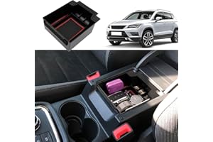Coleya Caja de Almacenamiento para Apoyabrazos Compatible con Seat Ateca 2016-2024, Bandeja de Reposabrazos Central, Ateca Organizador de Consola Central con Alfombrilla Antideslizante (Rojo)