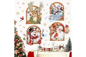 wondever 3D Christmas Window Wall Stickers Santa Claus Penguins Snowman Reindeer Christmas Window Wall Art Decals for Christmas Party Window Xmas Home Party