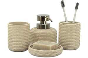 ZCCZ Black Bathroom Accessories Set of 4 with Soap Dispenser, Toothbrush Holder, Bathroom Tumbler and Soap Dish, Decorative Countertop Organizer