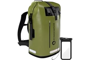 SCANDIC NATURE PIONEER wasserdichter Rucksack mit Rolltop Verschluss 35L 55L schwarz gelb oliv-grün - extra robust dank Boden mit 1000D PVC LKW-Plane, 3 Reflektor-wasserfeste IPX8 Handyhülle