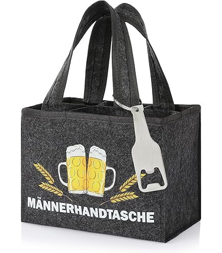 FSWWSF Flessendrager, flessentas, herenhandtas, bier, flessendrager met scheidingswanden en handgrepen voor 6 bierflessen, cadeau voor bierfeest, vader mannendag, zwart, 24 x 18 x 12 cm, geen