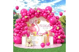 FEYG 140 PCS Hot Pink Balloon Arch Kit, Hot Pink Balloons Garland Kit 5 10 12 18 Inch Party Balloons, Rose Red Birthday Balloons Decorations for Birthday Wedding Baby Shower Graduation Party Decorations