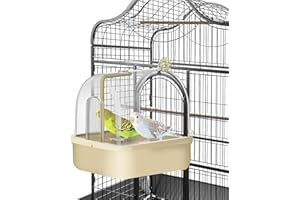 Umisu Hängende Badehaus Vogel Badewanne, Automatisches Vogelbad mit Pumpe/Filter, Vogeltränke Bad Dusche Vogelkäfig Zubehör für Sittiche Papagei Wellensittich (Beige)