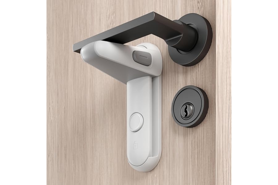 Moonybaby 2 Pack Door Lever Safety Lock, Door Locks for Children, Child Door Handle Lock, Baby Proofing Door Lock Without Drilling, Strong Adhesive, Easy to Install, No Tools Required (White)